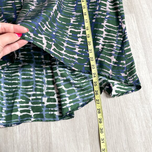 La Roque Bell Sleeve Silk Blouse Green Pattern One Size Small Medium - Picture 6 of 6